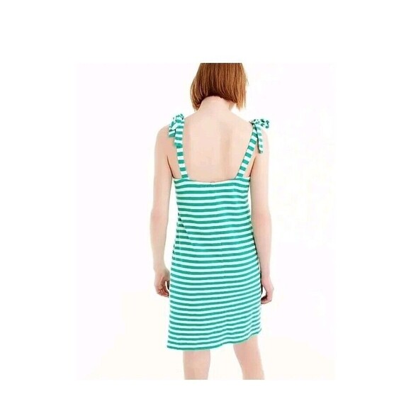 J. Crew Striped Tie Shoulder Dress Size L Green & White Stripes 100% Cotton - Picture 3 of 12